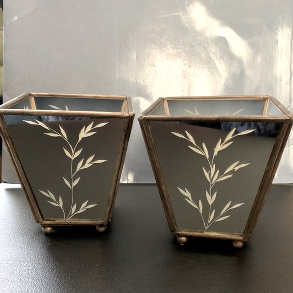 Etched Mirrored Votive Holders ~ Pair ~ Made in India ~ Metal Frame ~Lovely Glow - Picture 2 of 8